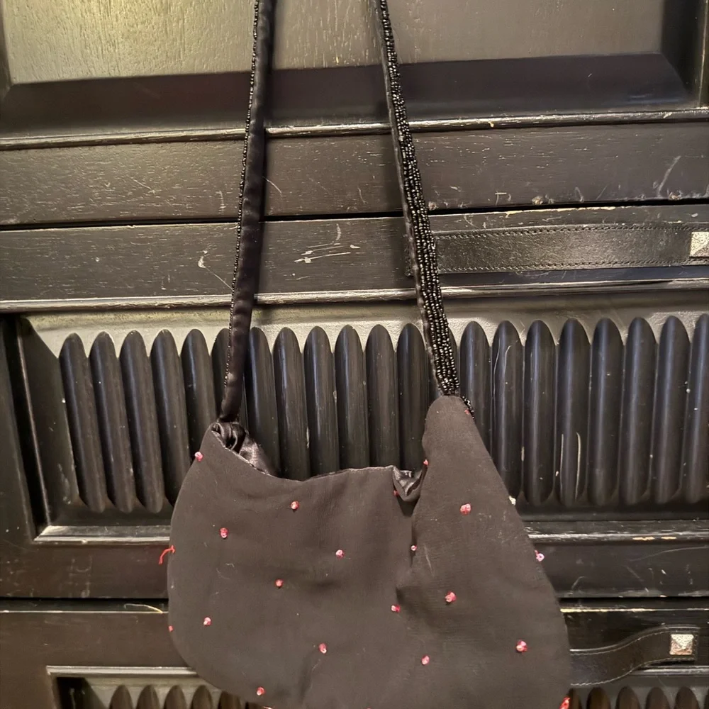 Vintage Express Embroidered Beaded Black‎ Evening Shoulder Bag